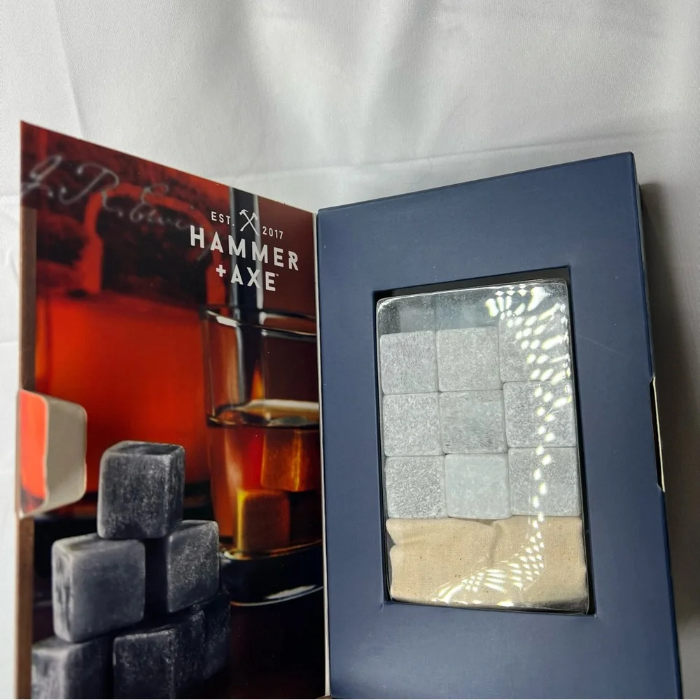 New Hammer & Axe Whiskey Stones 10 piece drink set with carrying pouch Soapstone